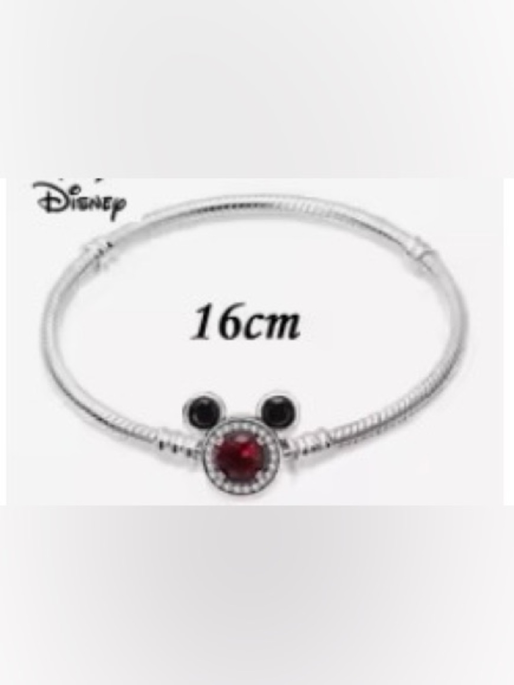 925 Sterling Silver Red Crystal Mickey-Style Charm Bracelet